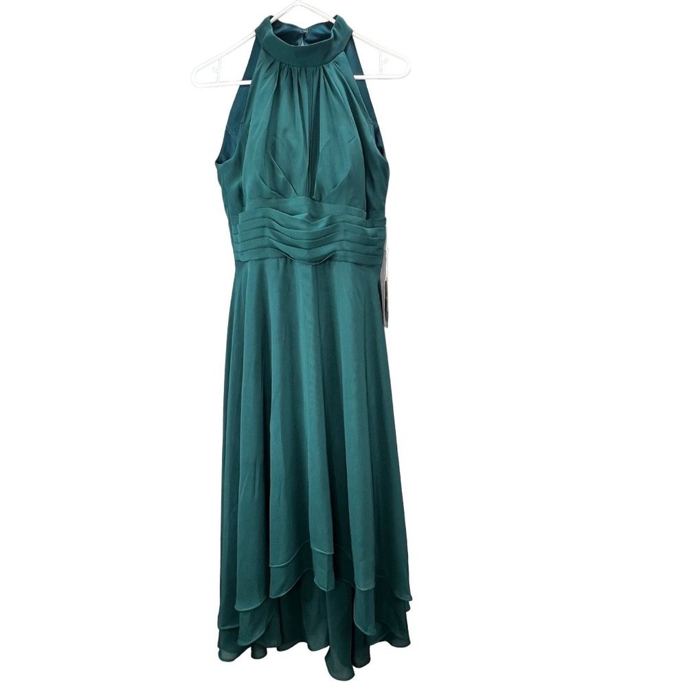 TTY Bridal Bridesmaid Formal Maxi Dress Teal size 8 Empire Waist High Neck NWT